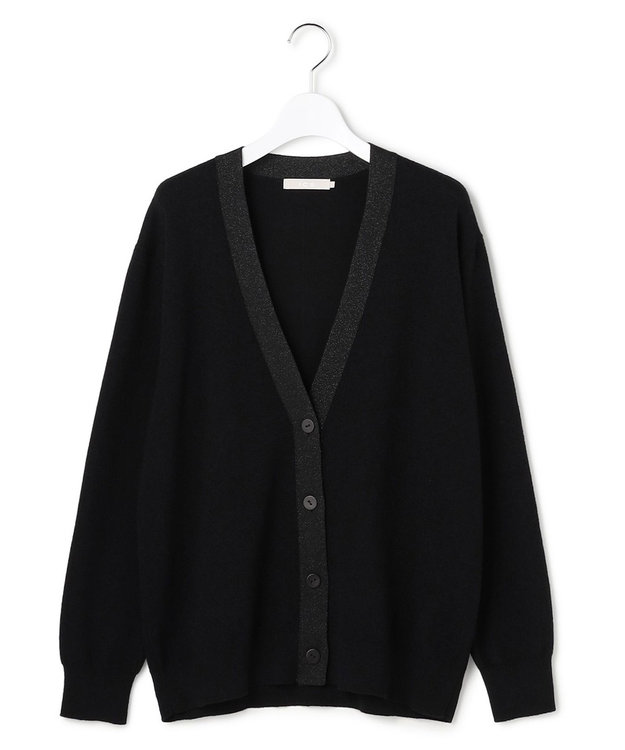 ICB L 【洗える】 ウールテンセルミニブークレ カーディガン ブラック系