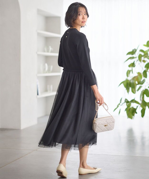23区 【洗える】チュールコンビ ワンピース ブラック系