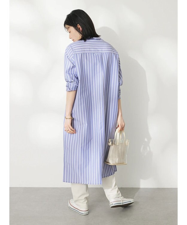 CRAFT STANDARD BOUTIQUE プランサーボタンシャツワンピース Stripe Blue