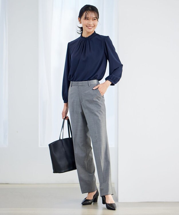 23区 S 【セットアップ対応】ファインネスウール フルレングス  パンツ グレー系ストライプ