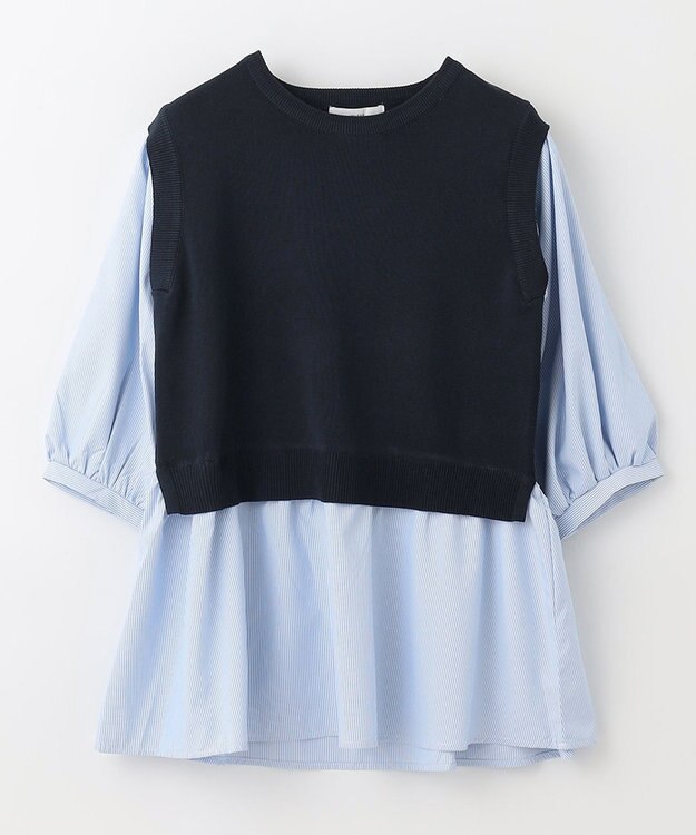 ANY 【洗濯機可】ニットレイヤードブラウス ネイビー