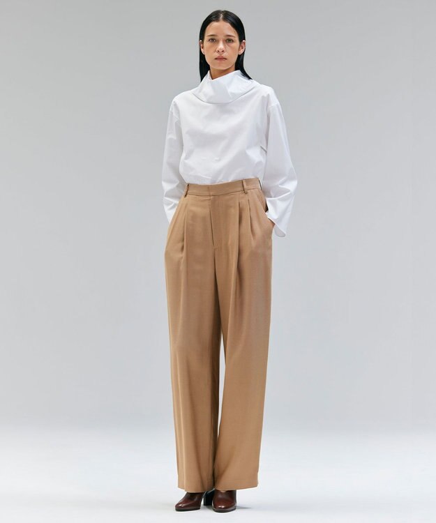 BEIGE， 【洗える】PERRY / コットンロールカラープルオーバーブラウス White