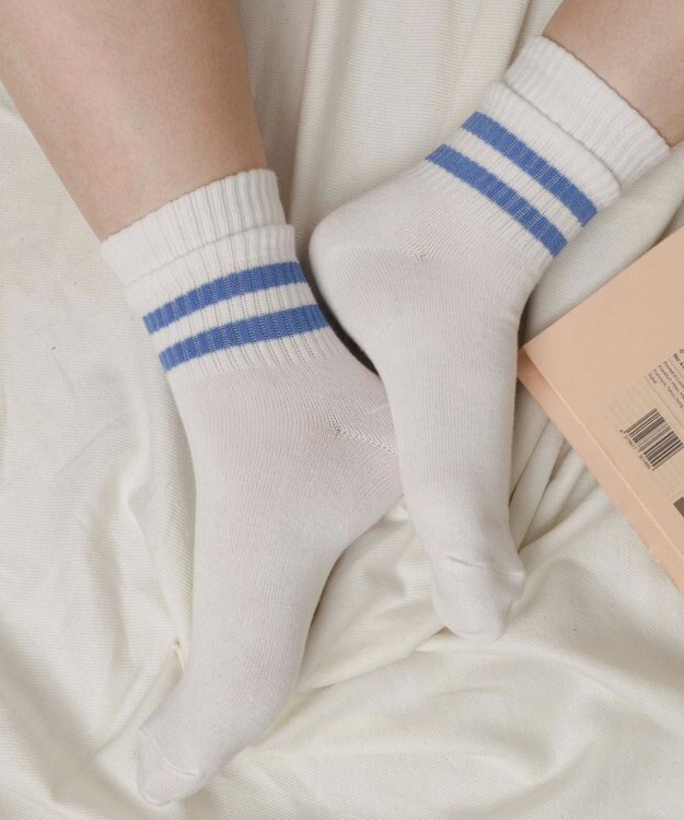 WEGO 切り替えラインクルーソックス ホワイト