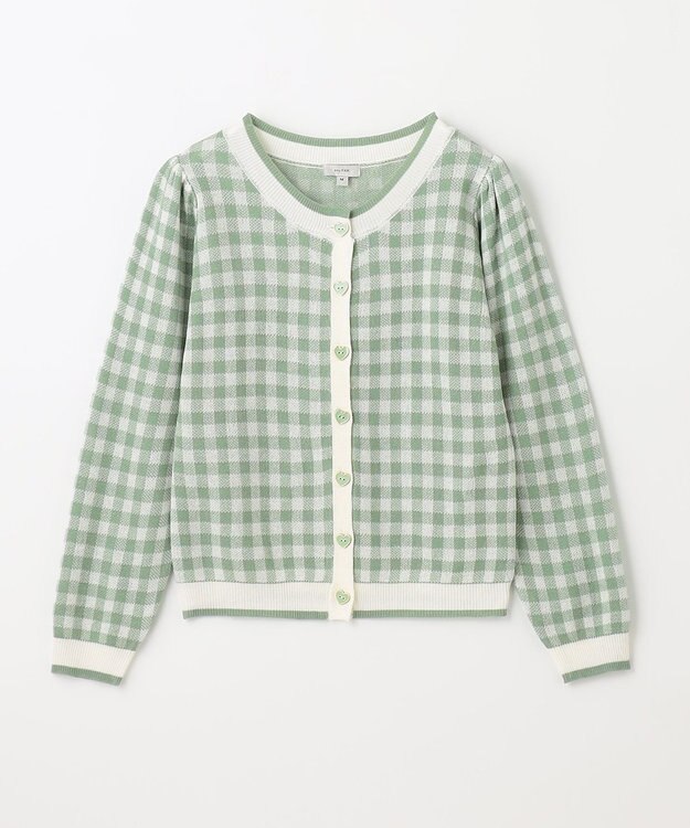 ANY KIDS ギンガム総柄ニット カーディガン グリーンギンガム