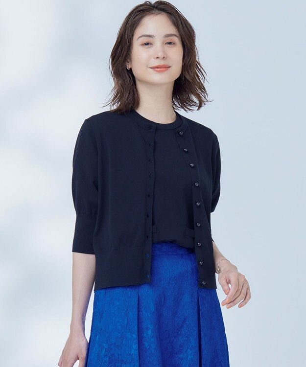 組曲 【洗える・6色展開】CANDYボタン 半袖カーディガン ブラック系