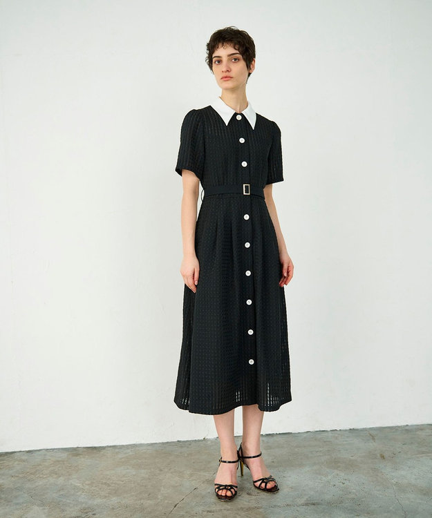 GRACE CONTINENTAL シアーチェックシャツワンピース ブラック