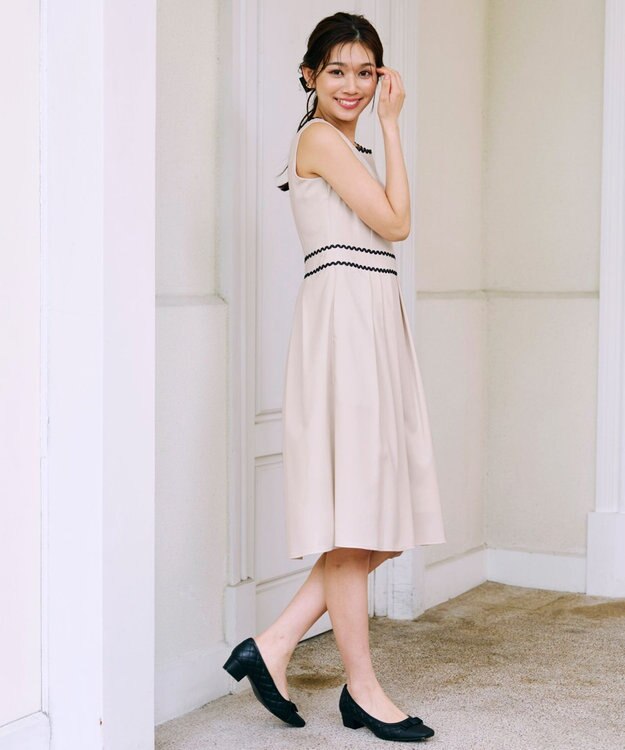 Tiaclasse 【洗える】配色スカラップレースワンピース アイボリー