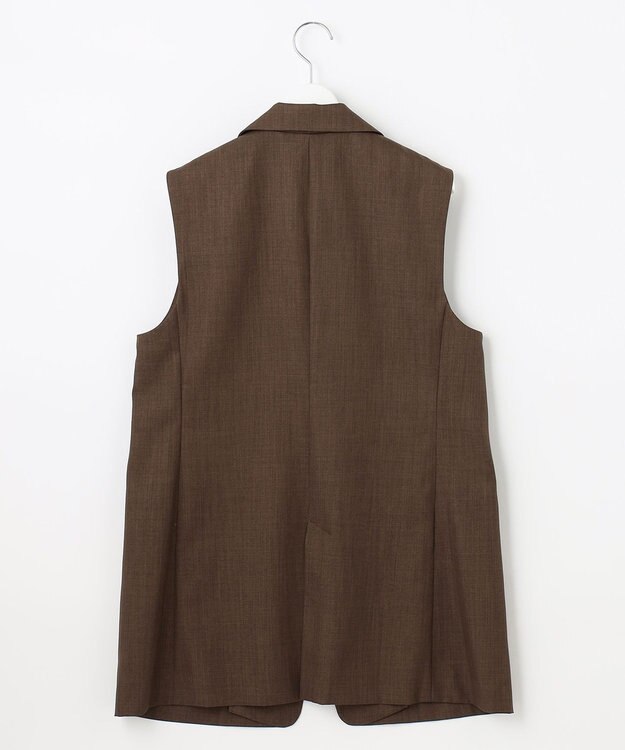 自由区 【接触冷感・速乾・UVカット・撥水・防シワ】リネンライクツイル ミドル丈ジレ ダークブラウン系