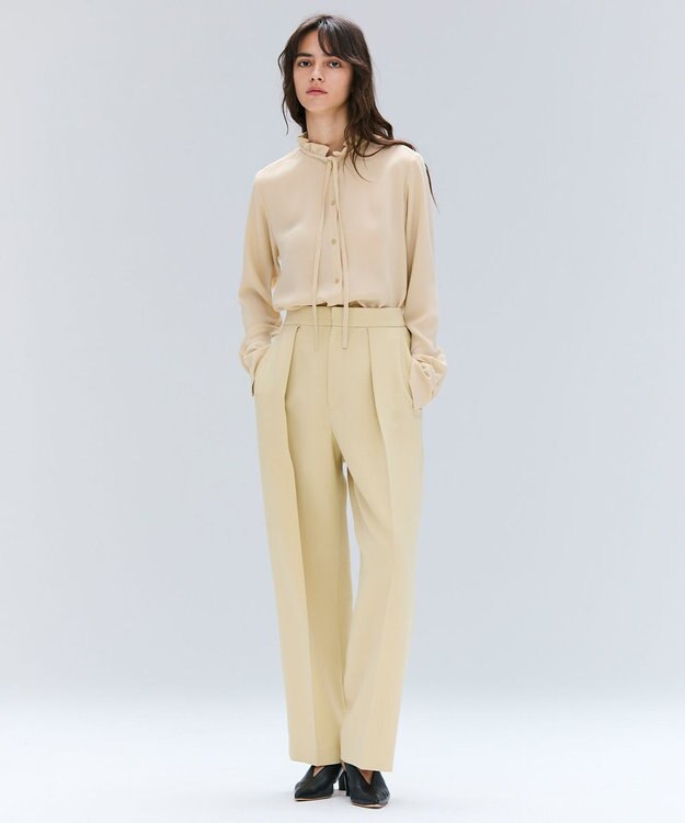 BEIGE， 【洗える】STOW / フリルタイブラウス Mustard