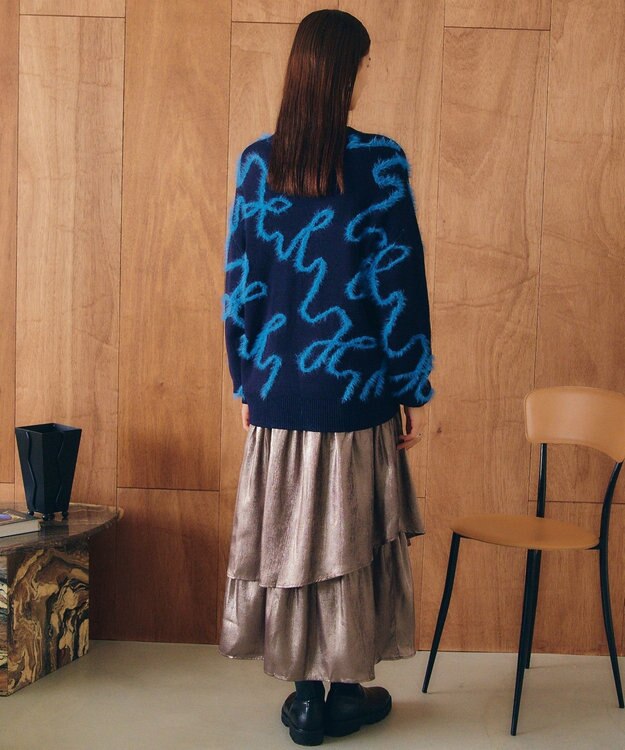 YECCA VECCA ラメティアードギャザースカート Dark Silver