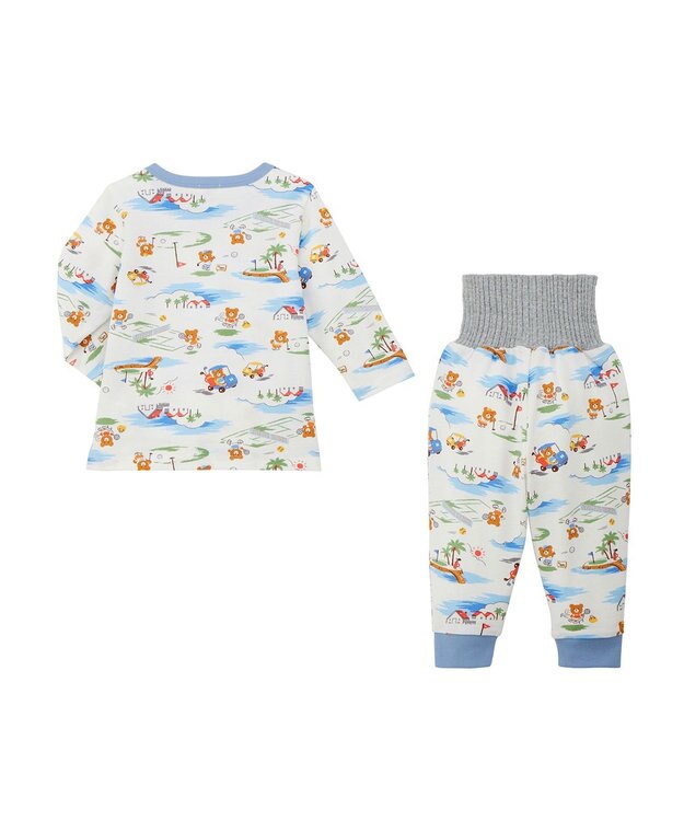 MIKI HOUSE HOT BISCUITS 【80-120cm】 リゾートビーンズ 腹巻き付き タック天竺素材 長袖パジャマ マルチカラー