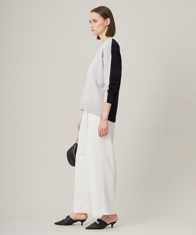 ICB 【WEB限定カラーあり・洗える】コットンポリエステルスムース  ニットプルオーバー トープ×ブラック系［前後配色］