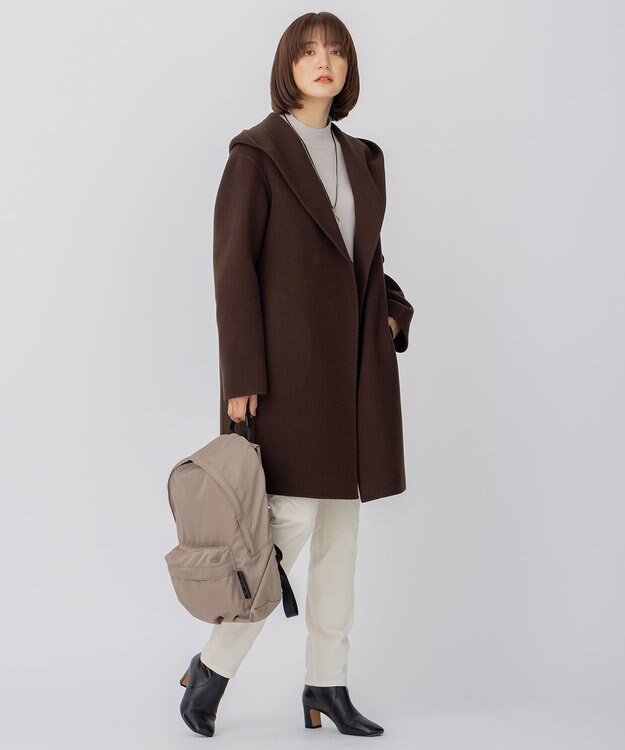 23区 S ウールリバー フード付き ミドル丈コート ダークブラウン系