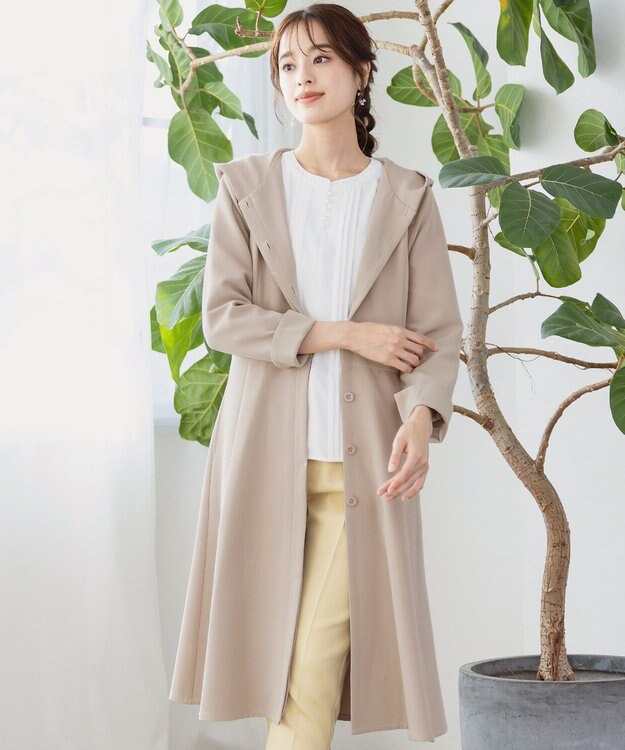 Tiaclasse L 【新色追加・洗える】フーデッドフレアコート グレージュ