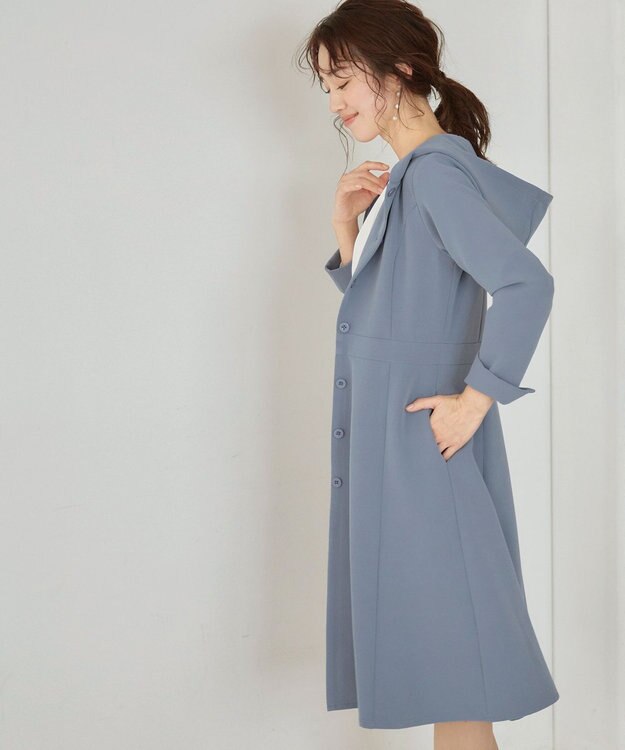 Tiaclasse L 【新色追加・洗える】フーデッドフレアコート ブルー
