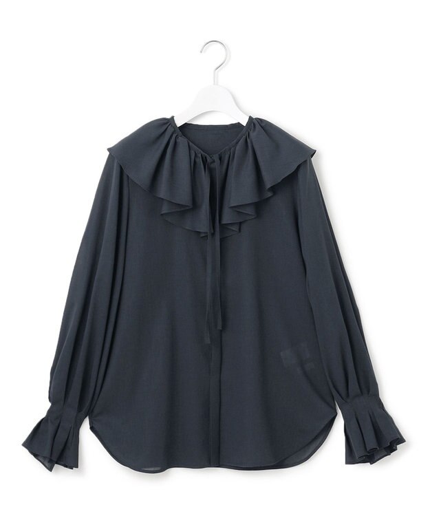 23区 【GOLD LABEL】シアーコットン ラッフル襟 ブラウス ダルブルー系