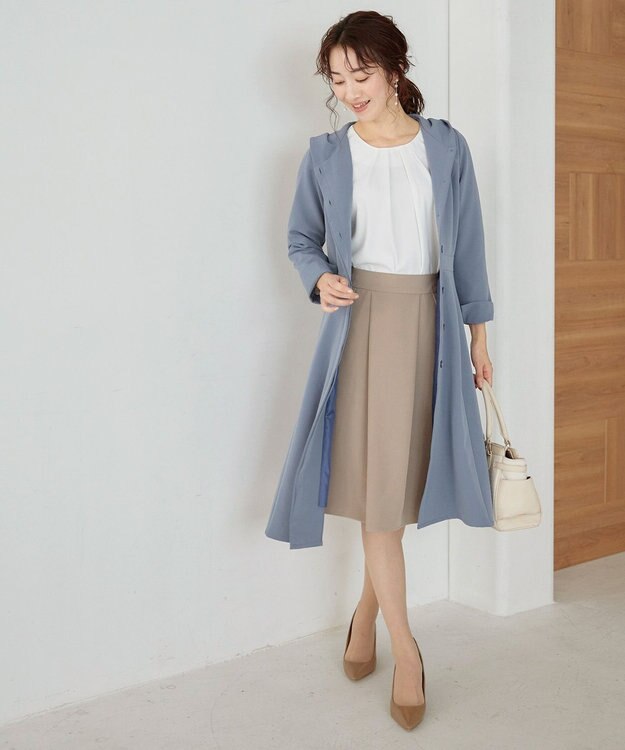 Tiaclasse L 【新色追加・洗える】フーデッドフレアコート ブルー