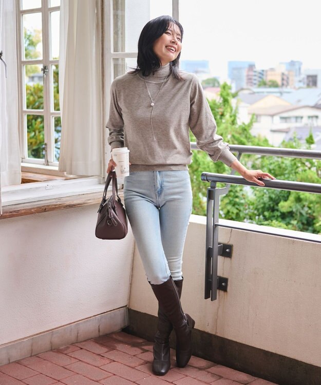 WEGO 【WEB限定/25年秋冬新作/洗濯OK/毛玉レス】タートルネックニット グレー