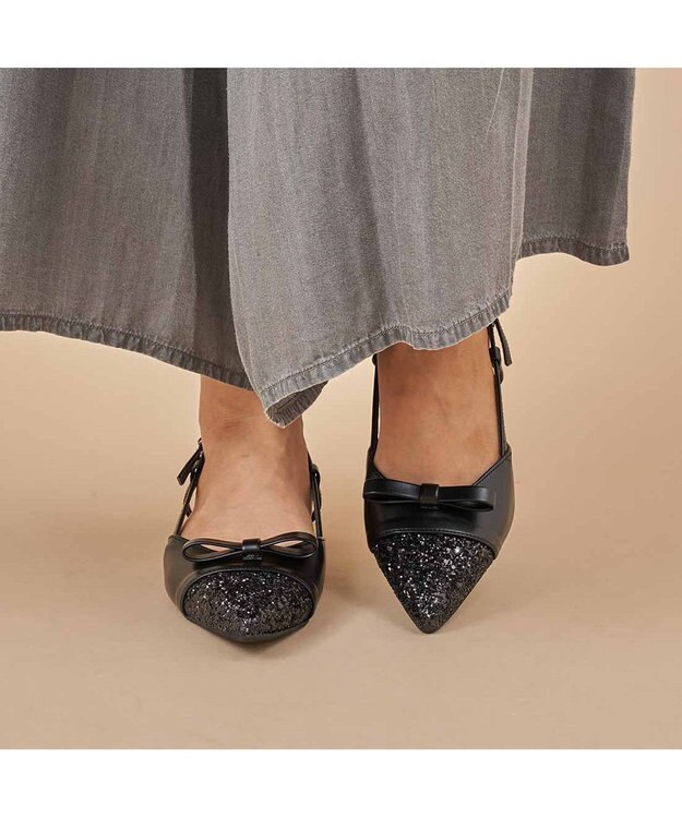 MODE ET JACOMO <carino>グリッターコンビフラットシューズ ブラックコンビ
