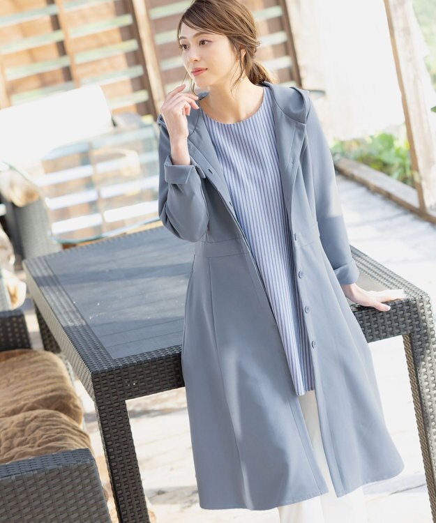 Tiaclasse L 【新色追加・洗える】フーデッドフレアコート ブルー