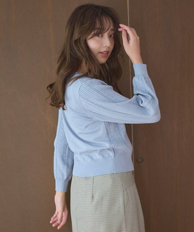 Feroux 【洗える】ビジューボタン カーディガン ブルー系