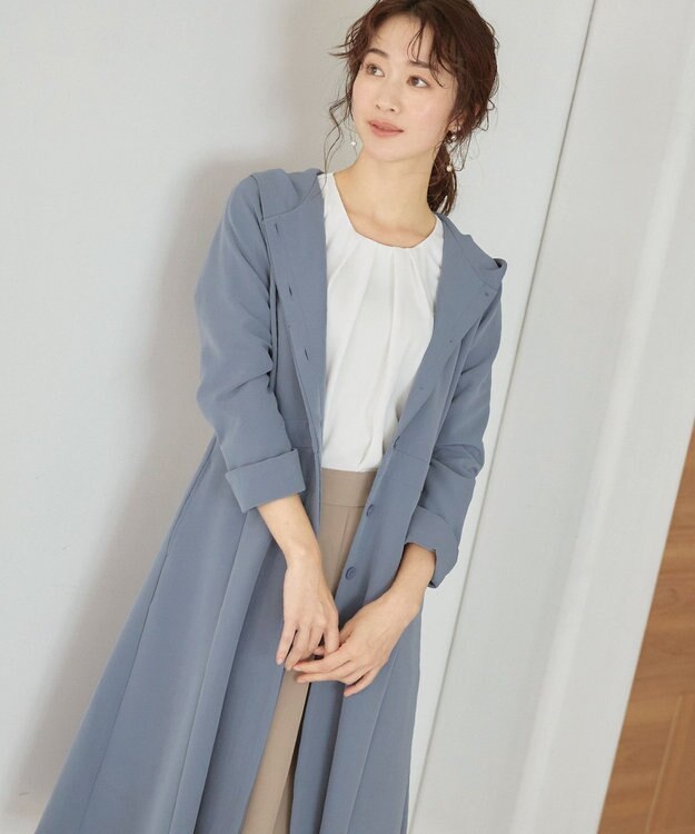 Tiaclasse L 【新色追加・洗える】フーデッドフレアコート ブルー