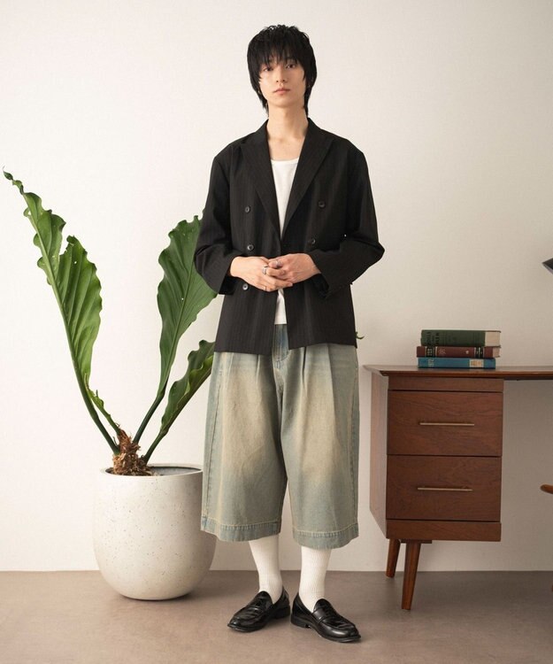 WEGO クロップドワイドデニムパンツ デニム淡加工色