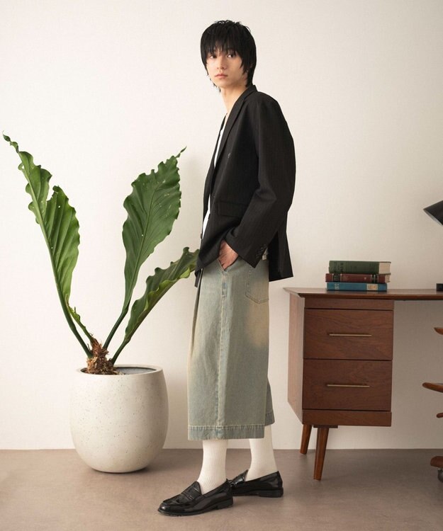 WEGO クロップドワイドデニムパンツ デニム淡加工色