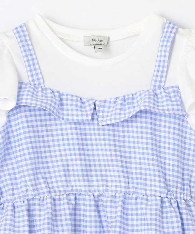 ANY KIDS ギンガム ドッキングワンピース サックスブルー系