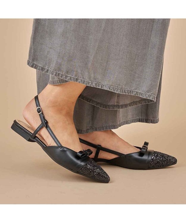 MODE ET JACOMO <carino>グリッターコンビフラットシューズ ブラックコンビ