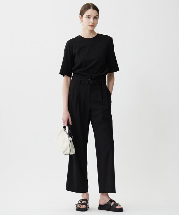 ICB 【接触冷感・UVカット・洗える】 T/Rドライリネン ワイドストレートパンツ ブラック系