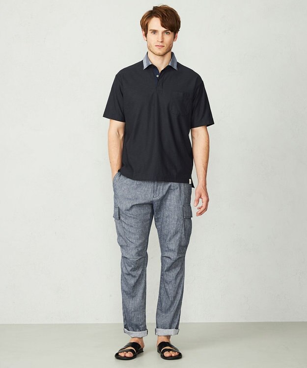 JOSEPH ABBOUD MOUNTAIN 【SPACE／UNISEX】オーガニックコットンスラブプレーティング天竺 ポロシャツ ネイビー系