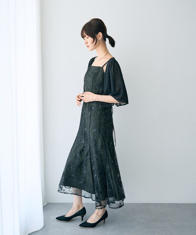 YECCA VECCA 【2点SET】フラワー柄スパンコール刺繍ドレス Green