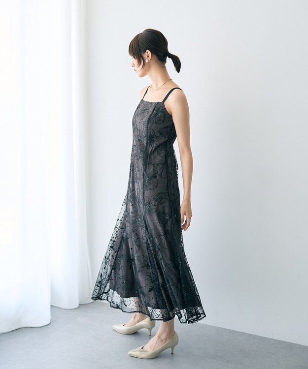 YECCA VECCA 【2点SET】フラワー柄スパンコール刺繍ドレス Charcoal Gray