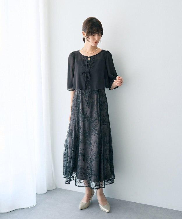 YECCA VECCA 【2点SET】フラワー柄スパンコール刺繍ドレス Charcoal Gray