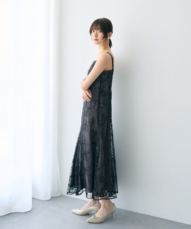 YECCA VECCA 【2点SET】フラワー柄スパンコール刺繍ドレス Charcoal Gray