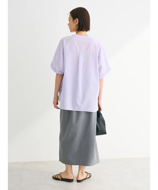 Green Parks 綿麻混フレンチスリーブスキッパーシャツ Lilac