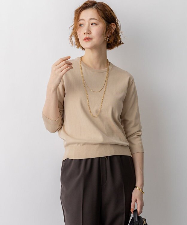 23区 L 【先行予約】プレミアムビオコットン クルーネック ニット ベージュ系