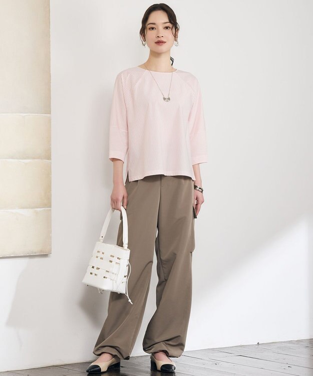 自由区 L ストライプコットンタイプライター オフ×ピンク