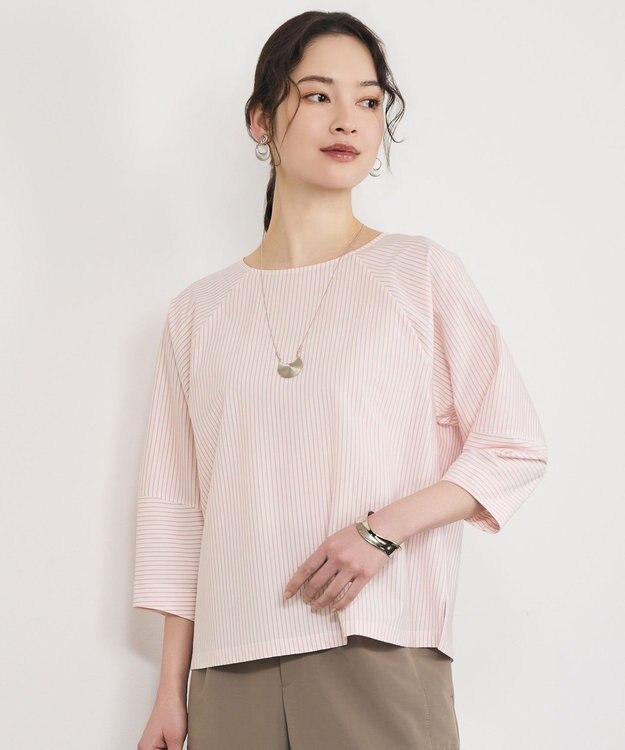 自由区 L ストライプコットンタイプライター オフ×ピンク