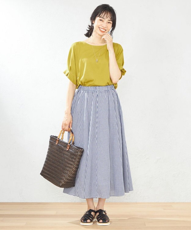 ANY 【ウエストゴム】シャンブレーライク スカート ブルーギンガム