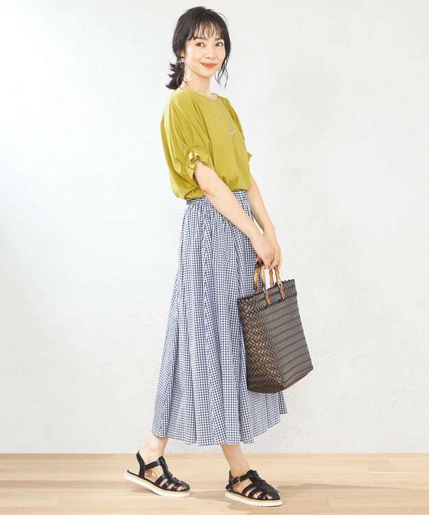 ANY 【ウエストゴム】シャンブレーライク スカート ブルーギンガム