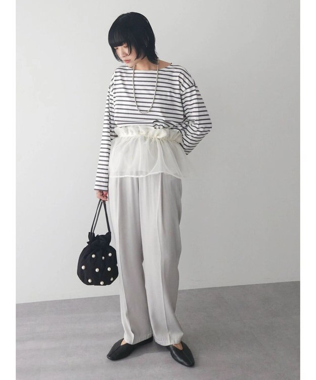 Green Parks ラウンドボーダーリラックスプルオーバー Gray