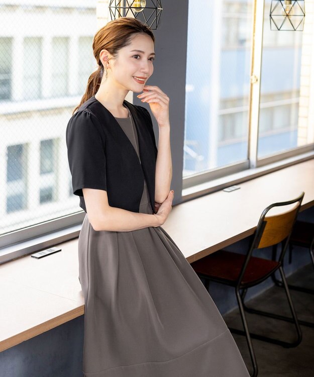 Tiaclasse 【洗える】ボレロ＆ワンピースセット ブラック×モカ