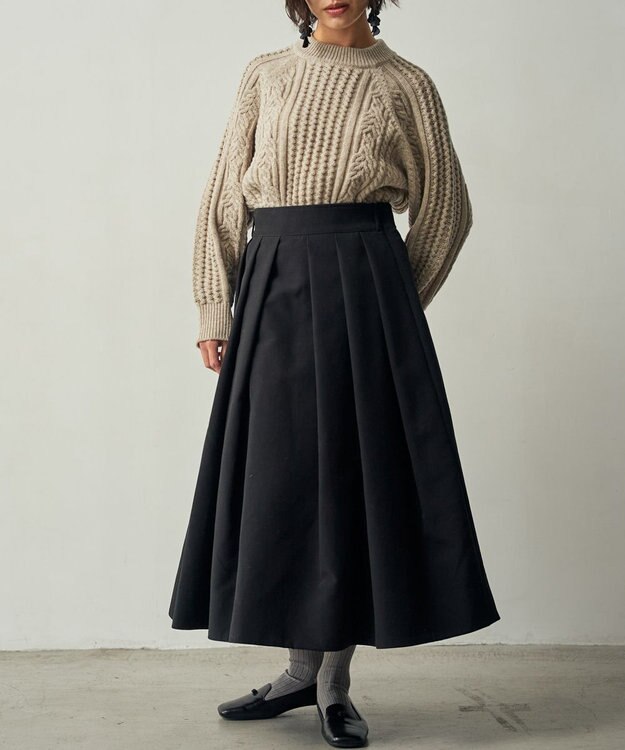 muuc トリプルクロス タックフレアスカート｜軽くてふっくらした三重織り生地・セットアップ可能 ブラック