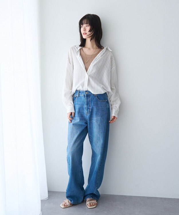 YECCA VECCA バック釦シアーシャツ Stripe