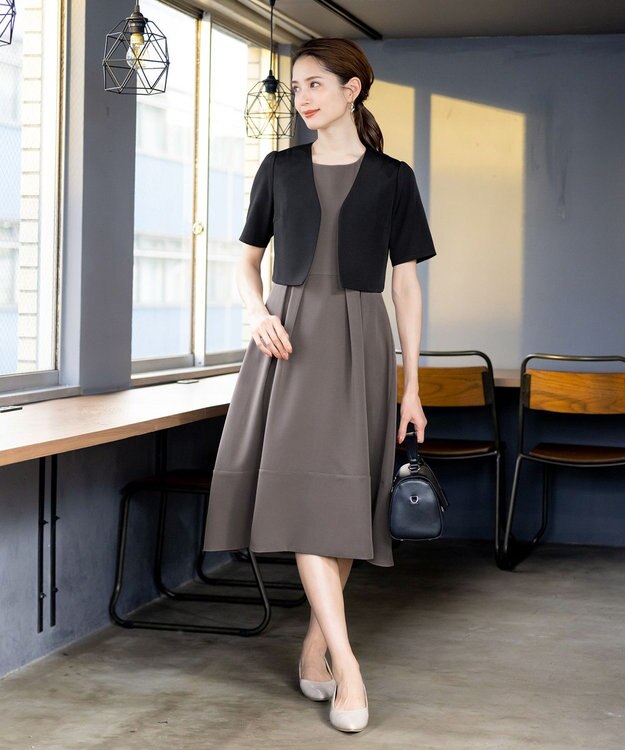 Tiaclasse L 【洗える】ボレロ＆ワンピースセット ブラック×モカ