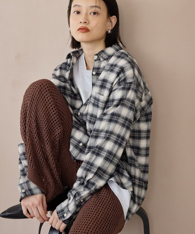 AMERICAN HOLIC ビエラ起毛チェックシャツ Gray