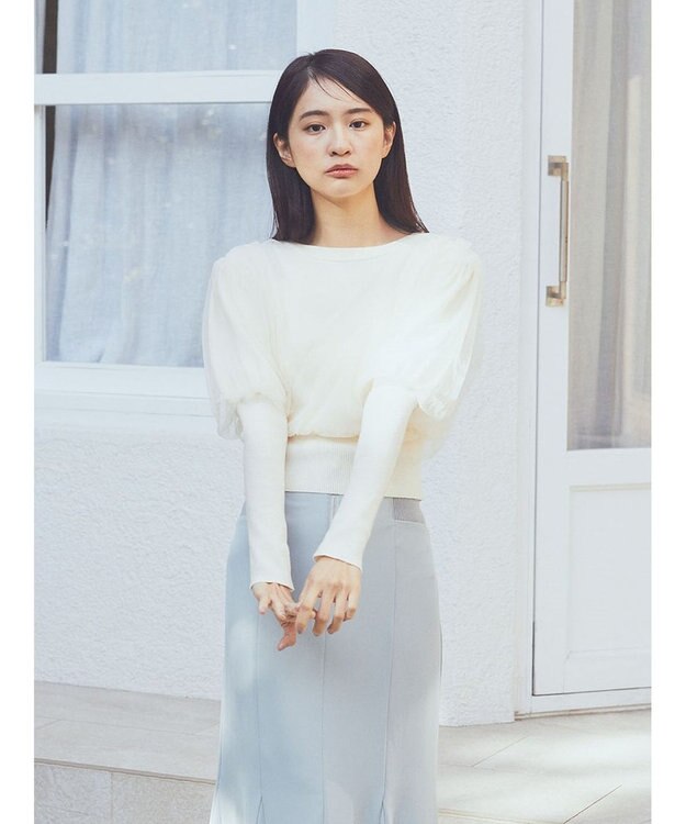 earth music&ecology チュールドッキングニットプルオーバー Ivory