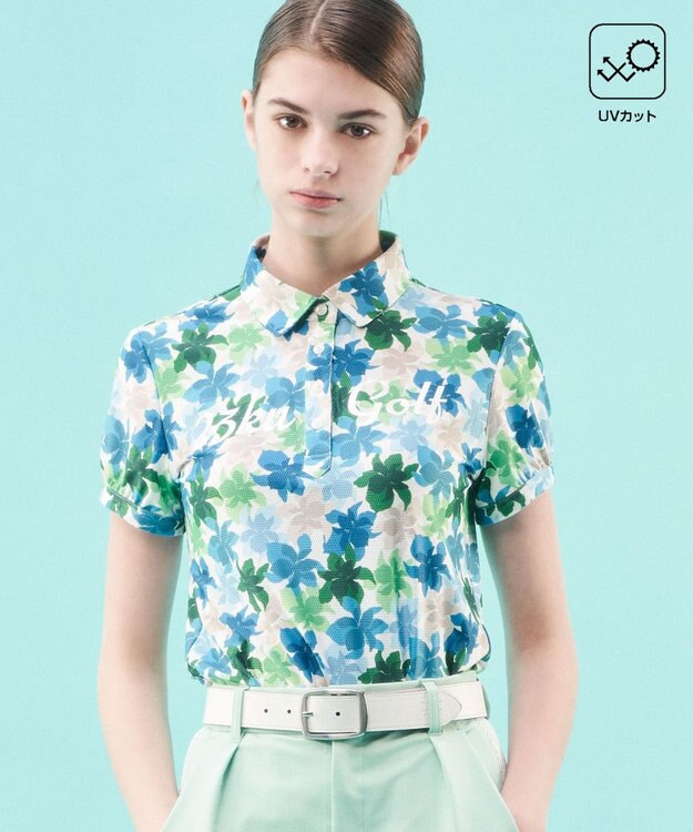 23区GOLF 【WOMEN】【UVカット】草花柄プリントポロシャツ パイングリーン系5